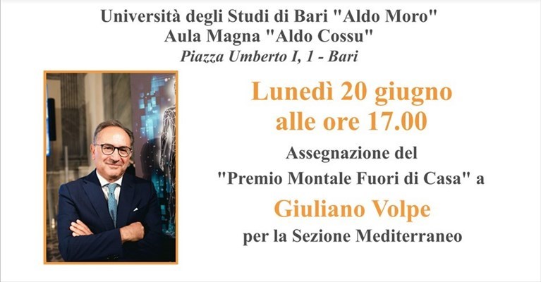 «Premio Montale Fuori di Casa» 2022 a Giuliano Volpe per la Sezione Mediterraneo