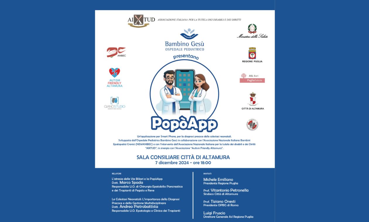 Altamura, Presentazione della “PopòApp”: l’innovazione tecnologica al servizio della Salute Neonatale