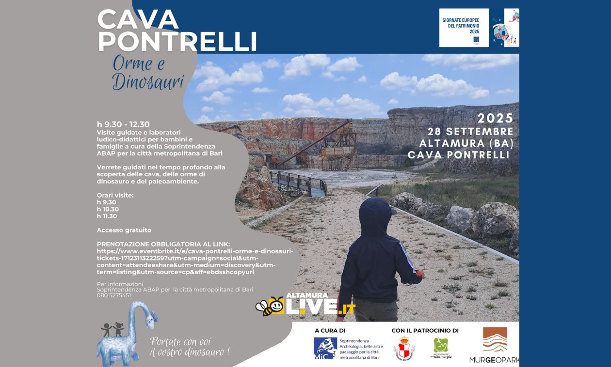 Cava dei Dinosauri di Altamura aperta a visite gratuite domenica 28 settembre per le Giornate Europee del Patrimonio