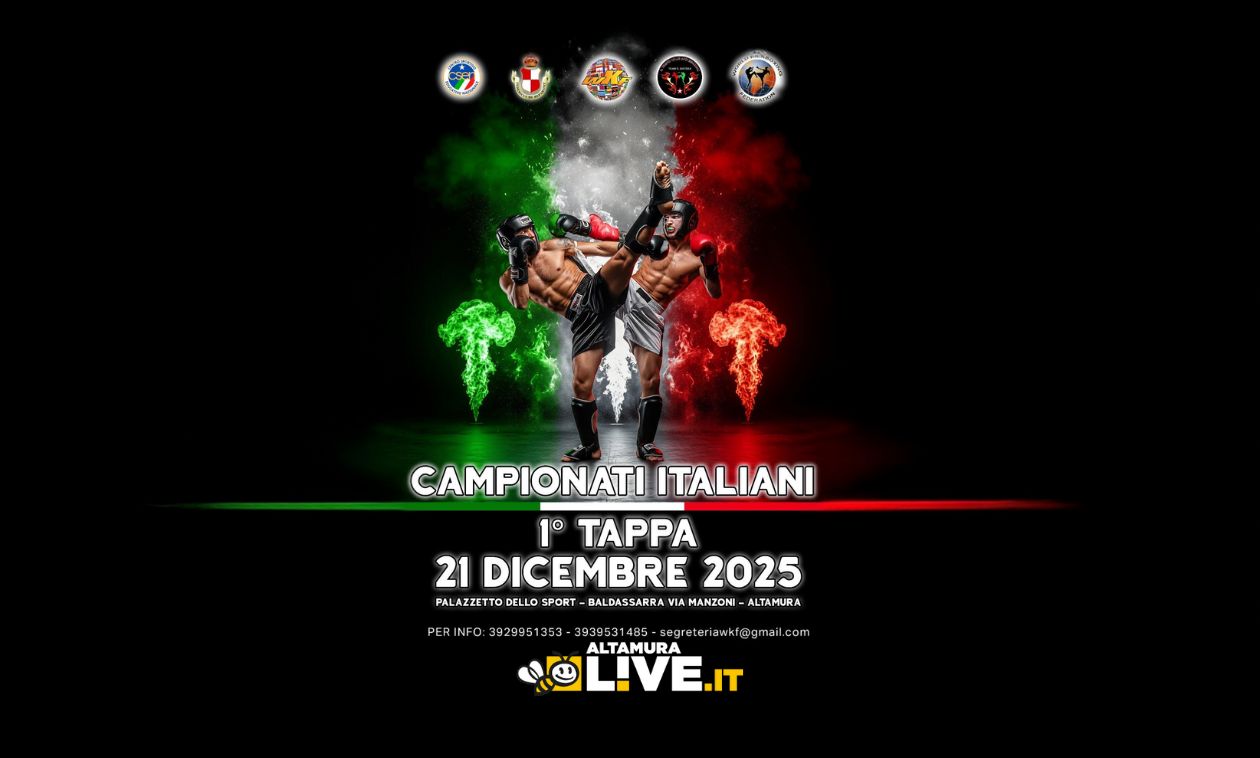 Campionati Italiani WKF di kickboxing al Palazzetto dello Sport “Baldassarre” il 21 dicembre. Prima volta ad Altamura